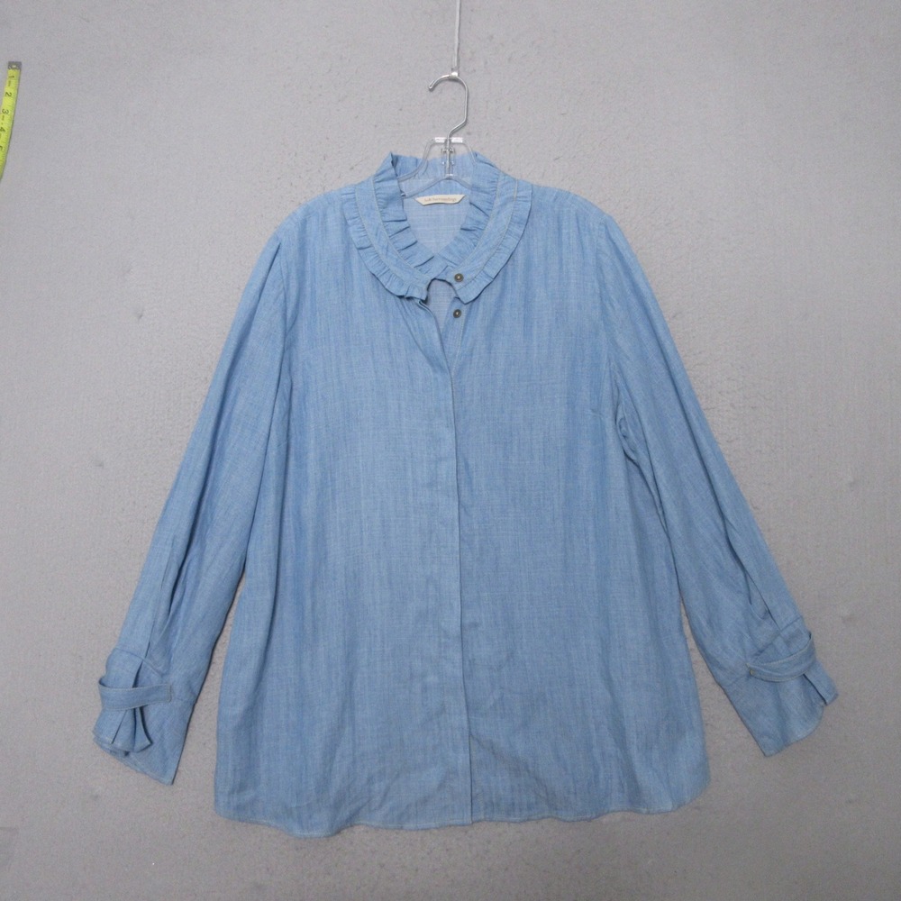 Soft Surroundings Top Chambray Tencel Lyocell Collar Boho Prairie Cottage Core